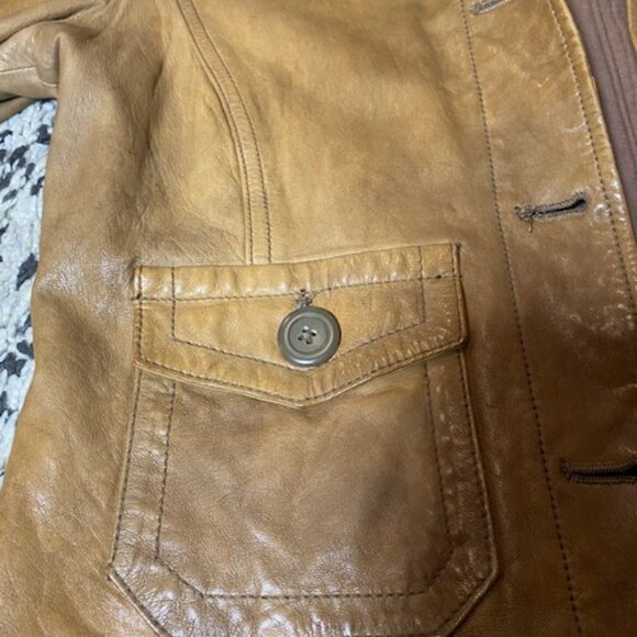 Vintage Y2K GAP Genuine Leather Tan Moto Jacket, SUPER soft Women Size Medium - Picture 4 of 11